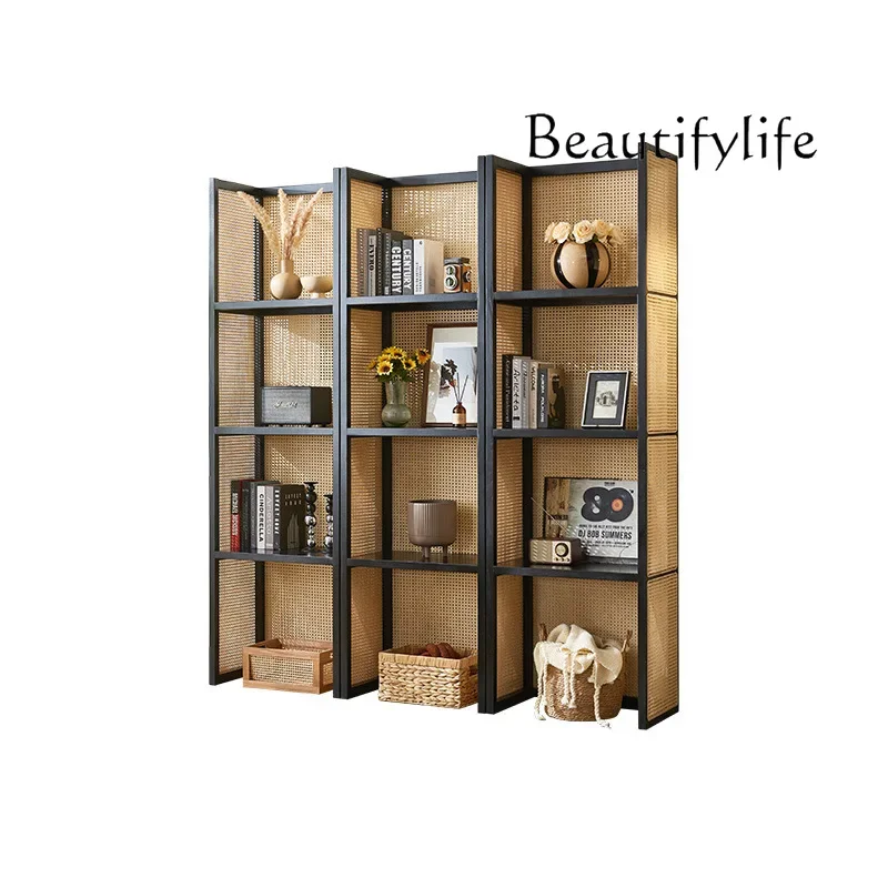 

Nordic rattan antique rack wabi sandy wind household multi-layer storage rack