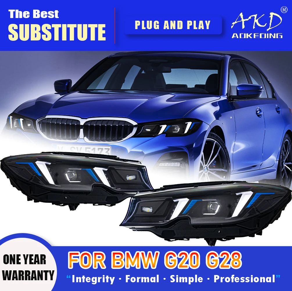 AKD Head Lamp for BMW G20 G28 LED Headlight 2018-2021 Headlights 325i 320i DRL Turn Signal High Beam Angel Eye Projector Lens