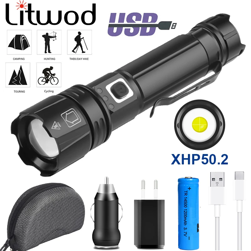 

Led Flashlight High Quality XHP50.2 Tactical Hunting Torch Zoomable Fishing Light Power bank Zoomable Lantern For 18650 26650