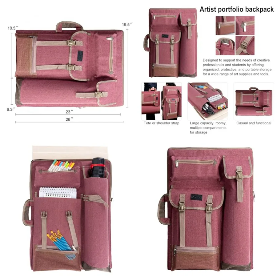 

TRANSON Art Portfolio Case Artist Backpack Canvas Bag Large 26" x 19.5"