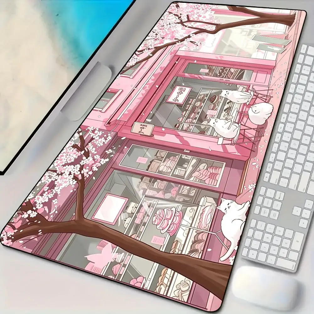 White Cat and Dessert Shop Mouse Pad Desk Mat Large Computer Office Carpet XXL Mousepad Gamer Gaming PC Accessories Keyboard Rug