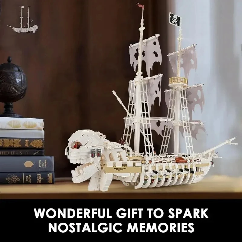 1592PCS Skeleton Ghost Ship Building Blocks Storm Pirate Ship Model Bricks Desktop Decoration Ornaments Boys DIY Toys Idea Gifts