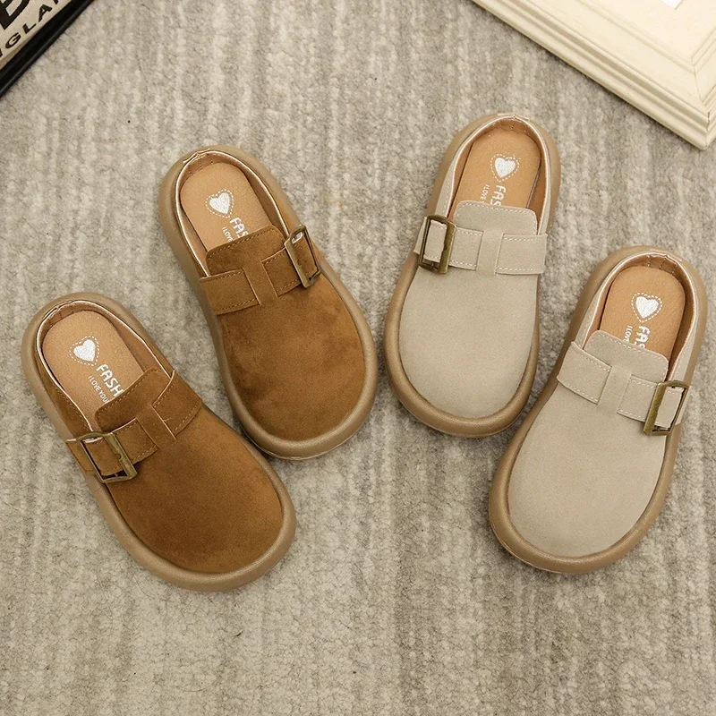 

Simple Children's Slippers for Home Fashion Girls Causal Flat Slippers Indoor Non-slip Kids Mules Shoes Brown Beige Versatile