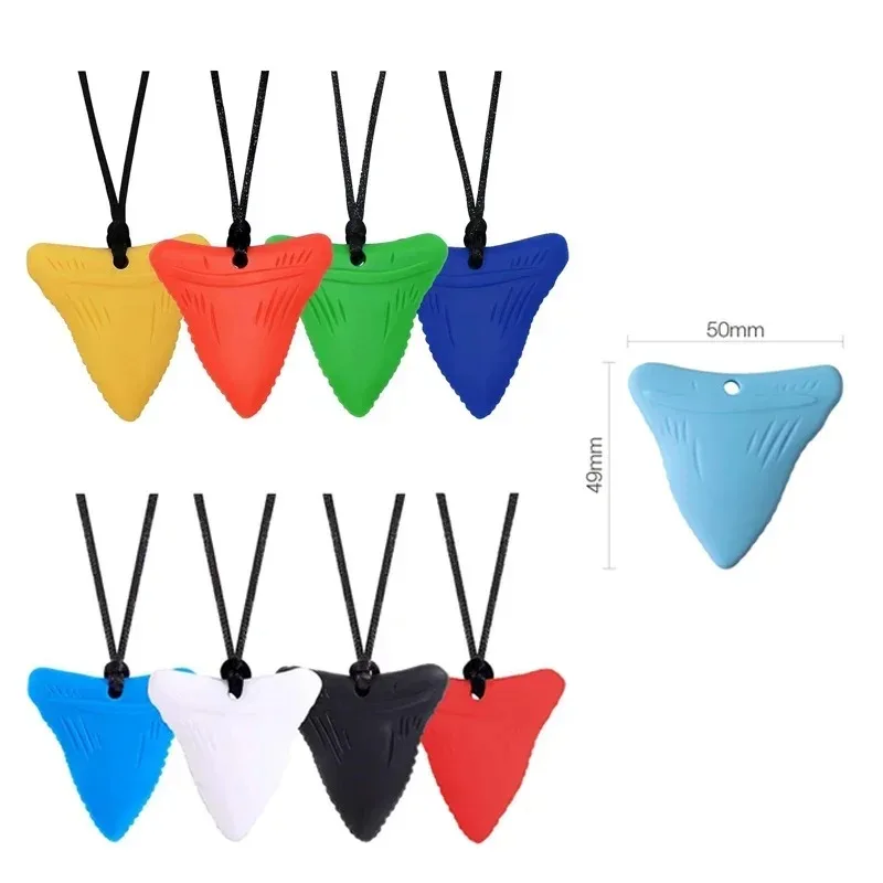 Kids Sensory Chew Necklace Brick Chewy Kids Silicone Triangle Fangs Toys Silicone Teeth for Children with Autism