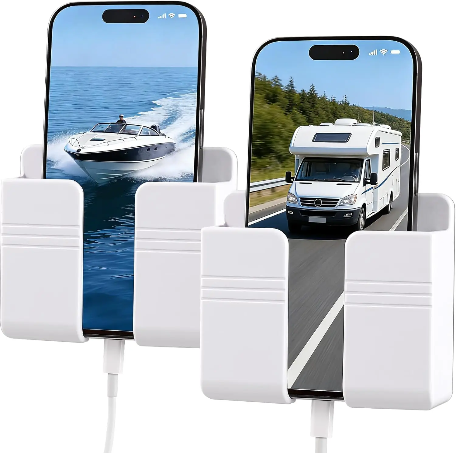 

2-Pack Wall Phone Holder for RV, Boat, Camper, Dorm - White