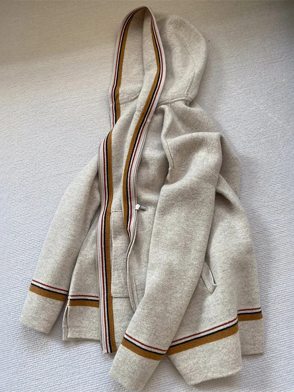 

Highly Recommended! Zipper Color Block Loose Women's Sweater Hoodie Jacket Don't Want to Take off Comfortable Premium Feeling