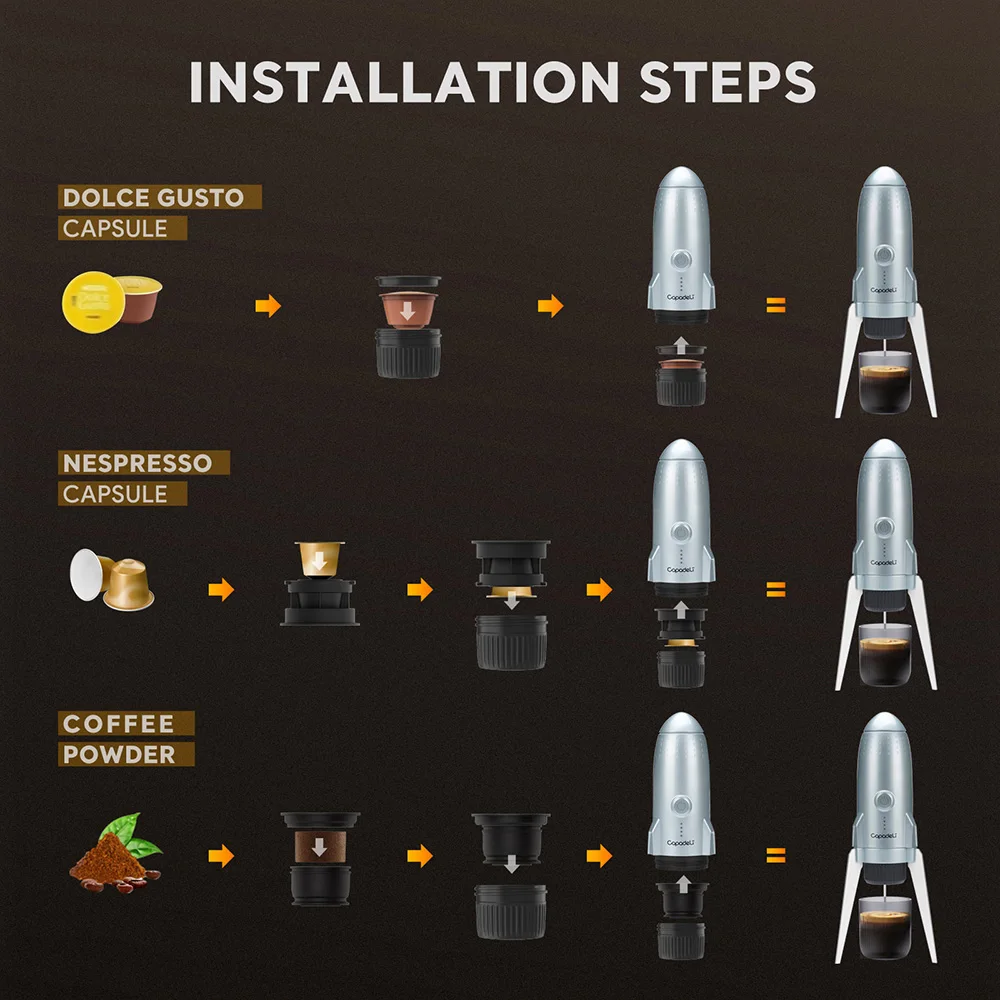 Máquina de café expreso con autocalentamiento 3 en 1, cafetera de viaje para acampar, Compatible con café molido, Nes* y DG