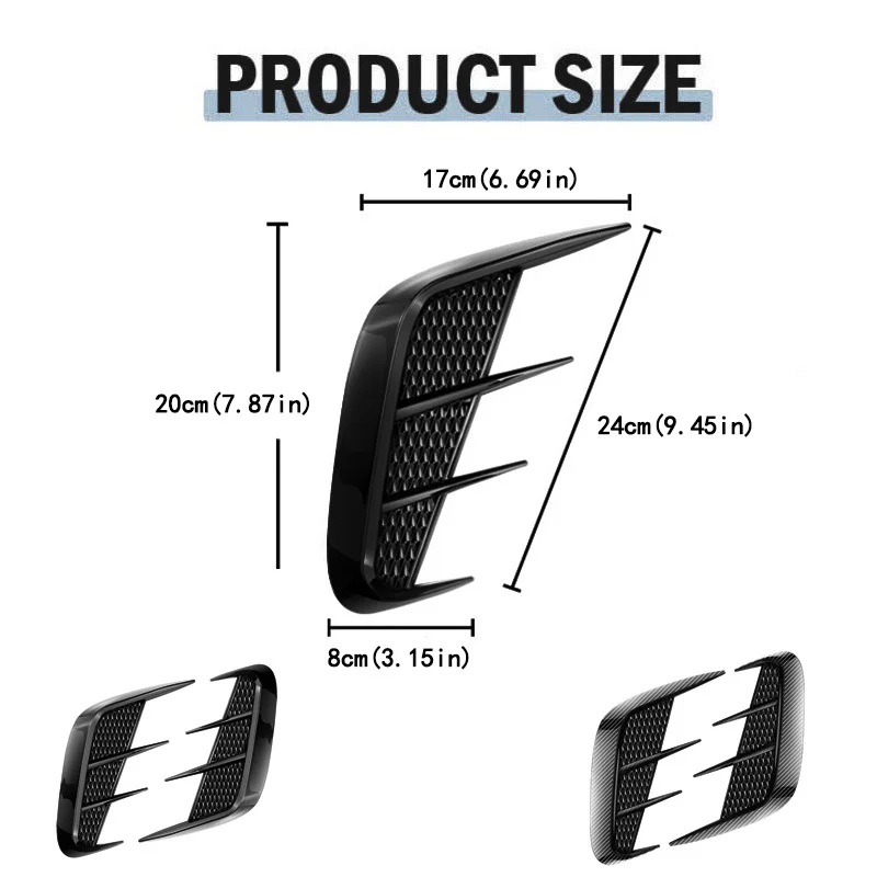 Car Universal Carbon Color Fender Trim Car Sticker Shark Gills Simulation Exhaust Side Intake Hood Body Sticker Accessories - view 2