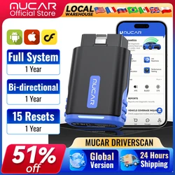 MUCAR DriverScan OBD2 Scanner Bluetooth, Bi-directional scan Tool OE Level All System Diagnostic 15 Service Function