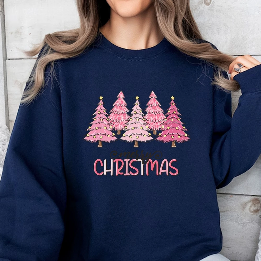 Pink Tree Christmas Sweater, Christmas Tree Crewneck Sweatshirt, Holiday Sweaters for Women, Winter Stylish Long Sleeve Shirt