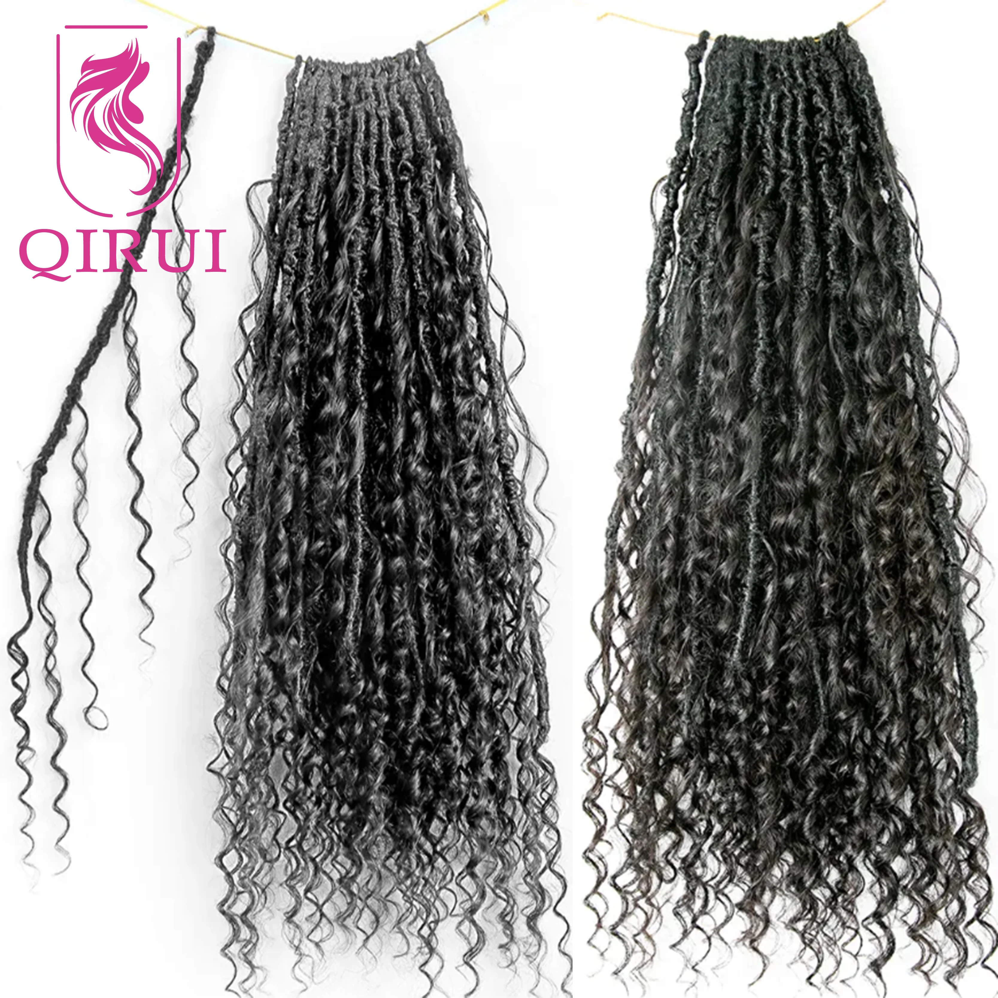 Pre-looped Crochet Boho Locs with Human Hair Curls Goddess Braids Curly Double Drawn Full End Hair Extensions 26Inch