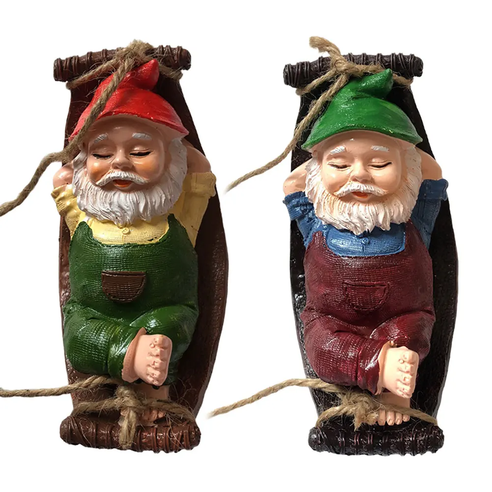 Funny Garden Gnomes Outdoor Hanging Statue Resin Hammock Gnome Decorations Tree Ornaments for Home Patio Yard Lawn