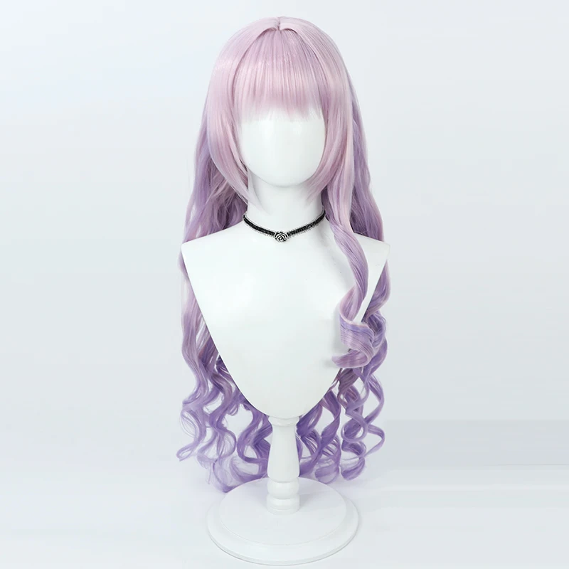 Hella Cosplay Wig Path To Nowhere Purple Pink Curly Heat Resistant Synthetic Hair Halloween Party Role Play Carnival + Wig Cap