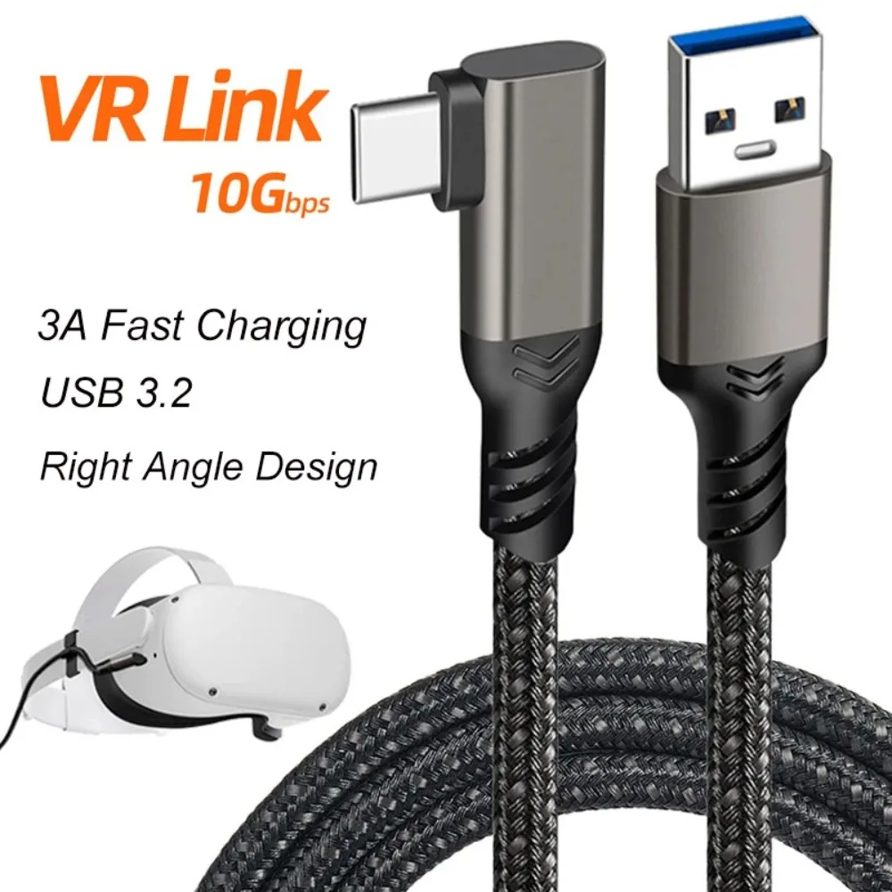 Elbow USB 3.2 Gen 2 Cable 60W 10Gbps High Speed Data Sync Charger Cord For Oculus Quest 1 2 VR Headset Link Gaming Accessory
