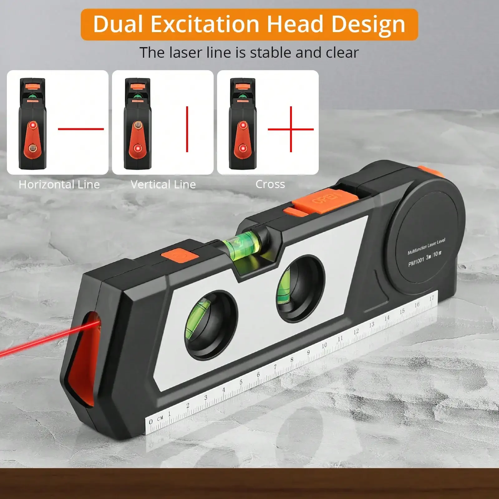 Laser Level Multipurpose Cross Line Laser 9.8 feet Measure Tape Ruler Adjusted Standard for Hanging Tile Walls Pictures Cabinets