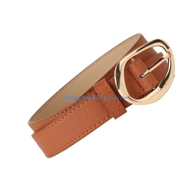 E56A Stylish Waist Cincher Simple Golden Buckle Waistband for Casual Cosplay Formal Wear Simple Aesthetic Belt