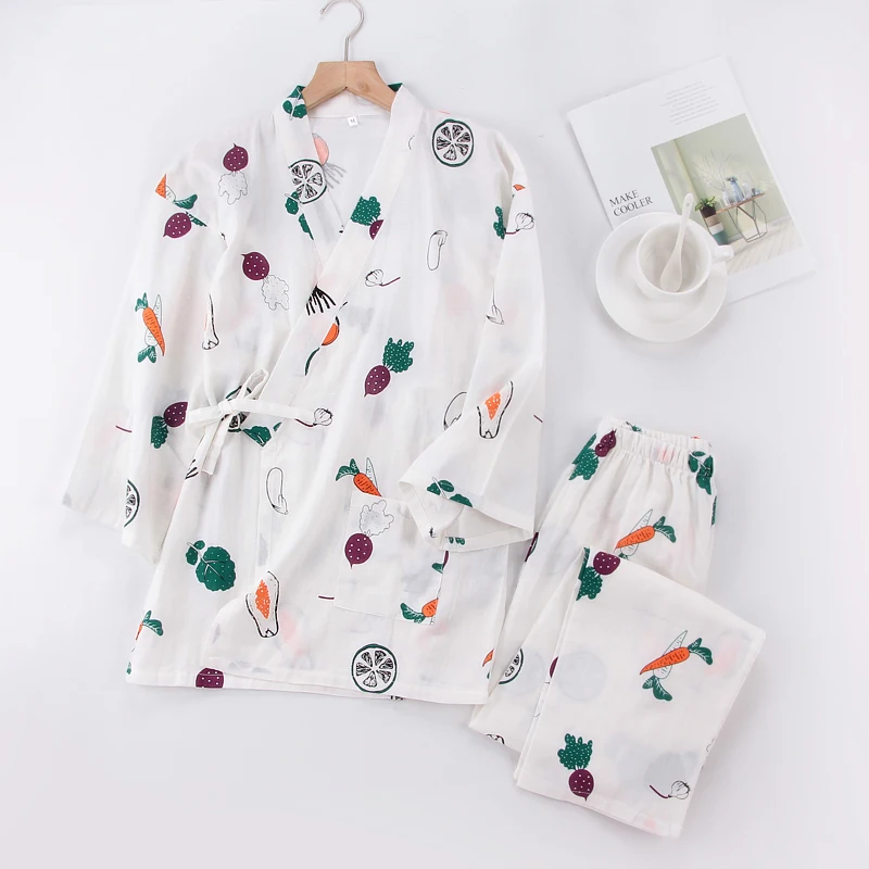 Spring And Autumn Day Kimono Pure Cotton Pajamas women's Trousers Double Gauze Japanese two-piece Summer Thin Home Wear