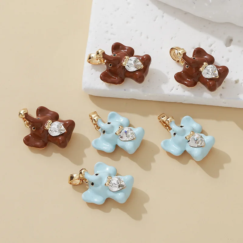 1pc Macaron Elephant Pendant Copper-plated Cute Style DIY Bracelet Necklace Accessory Component