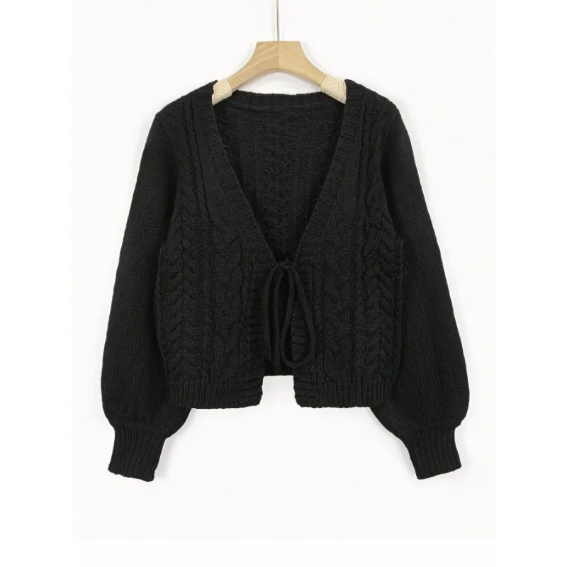 Plus Size 1XL-5XL Fashion Women Knit Cardigan Long Sleeve Tie-Up Solid Fall Casual Jacket Sweater For Daily Street Sweater