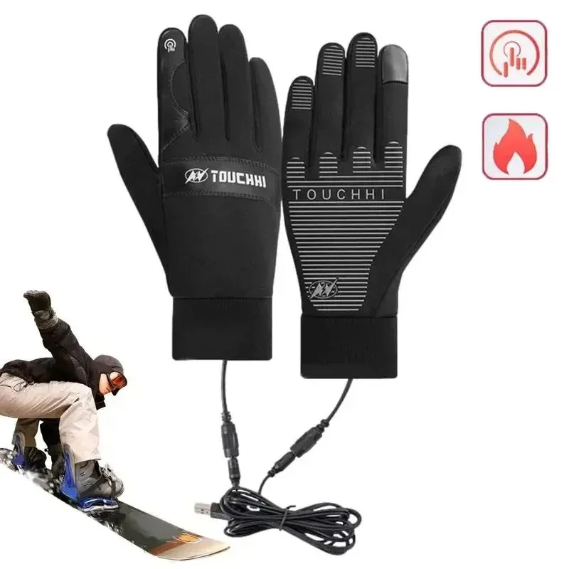 Guanti riscaldati USB Touchscreen impermeabile Guanti da snowboard invernali Scaldamani Pesca all'aperto Sci Guanto da bicicletta per moto