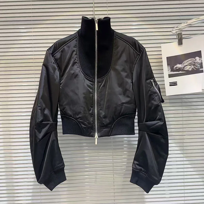 2026 New Black Ladies Short Baseball Jacket Korean Spring Casual White Jacket Top Female Cardigan Zipper Jackets Fashion