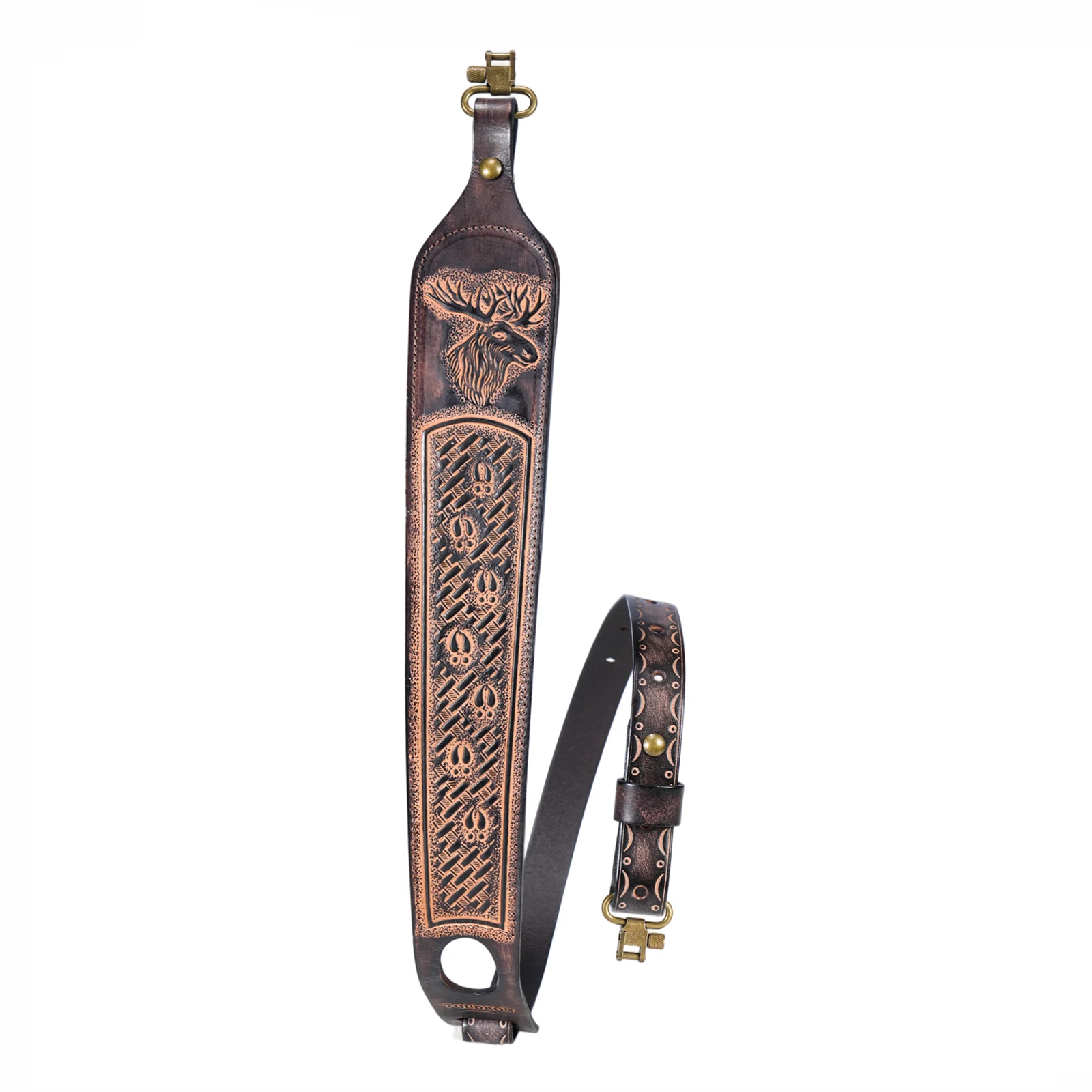 Tourbon Vintage Leder Gewehrriemen, Rutschfester Gewehr-Schultergurt, Verstellbare Länge 105cm, Fingerstütze, Jagdzubehör – Detail 11