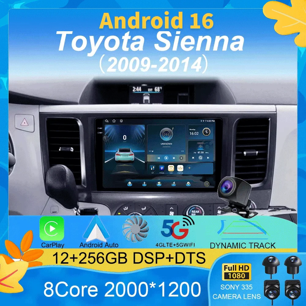 Android 16 For Toyota Sienna 2009 2010 2011 2012 2013 2014 Car Gps Player Stereo Radio 2 Din 8 CORE Touch IPS Button