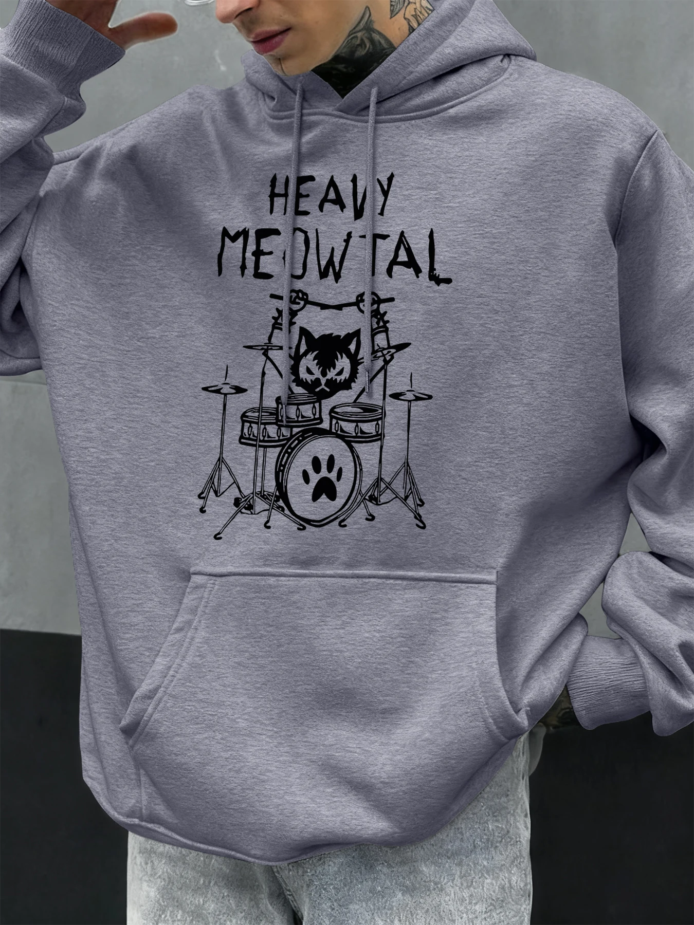

Тяжелые мяутальные кошки, играющие в барабанах, забавный дизайн, мужские толстовки с капюшоном, флисовая осенняя одежда, повседневная уличная одежда, модные топы