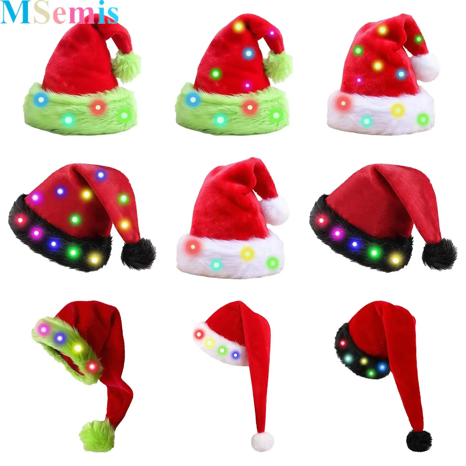 

Light Up LED Santa Hat Plush Funny Hats Christmas Hat Suitable for Adults Or Kids Unisex New Year Festive Headwear