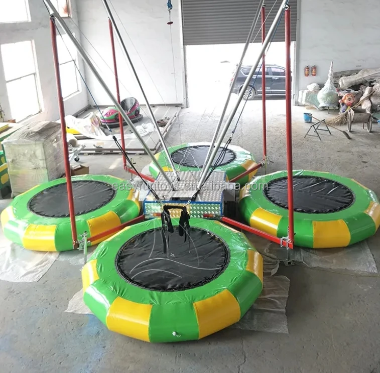 Commercial 4 Person PVC Inflatable Bungee Trampoline with Water Bungee Jumping Motor Operated Trailer