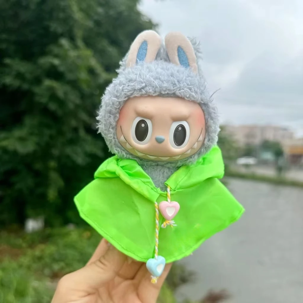 Para 17cm labubu pano série de pelúcia roupas de bebê capa de chuva acessórios roupas de boneca