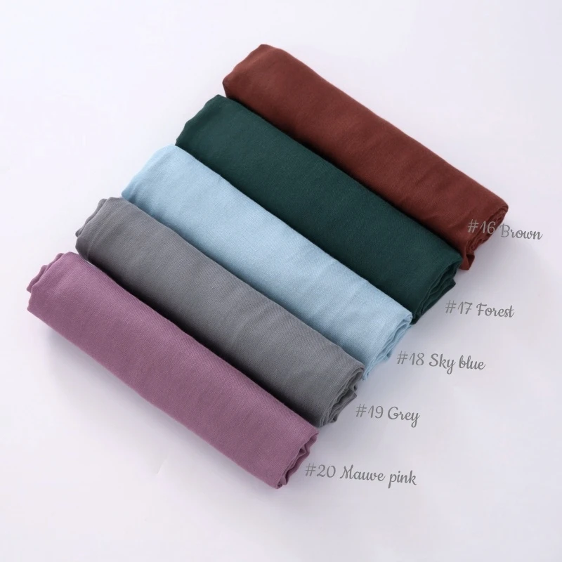 32 farben Modal Polyester Hijab Schal Zwei Linie Nähte Muslimischen Lange Schals Leichte, Weiche Turban Schal Solide Schals – Detail 7
