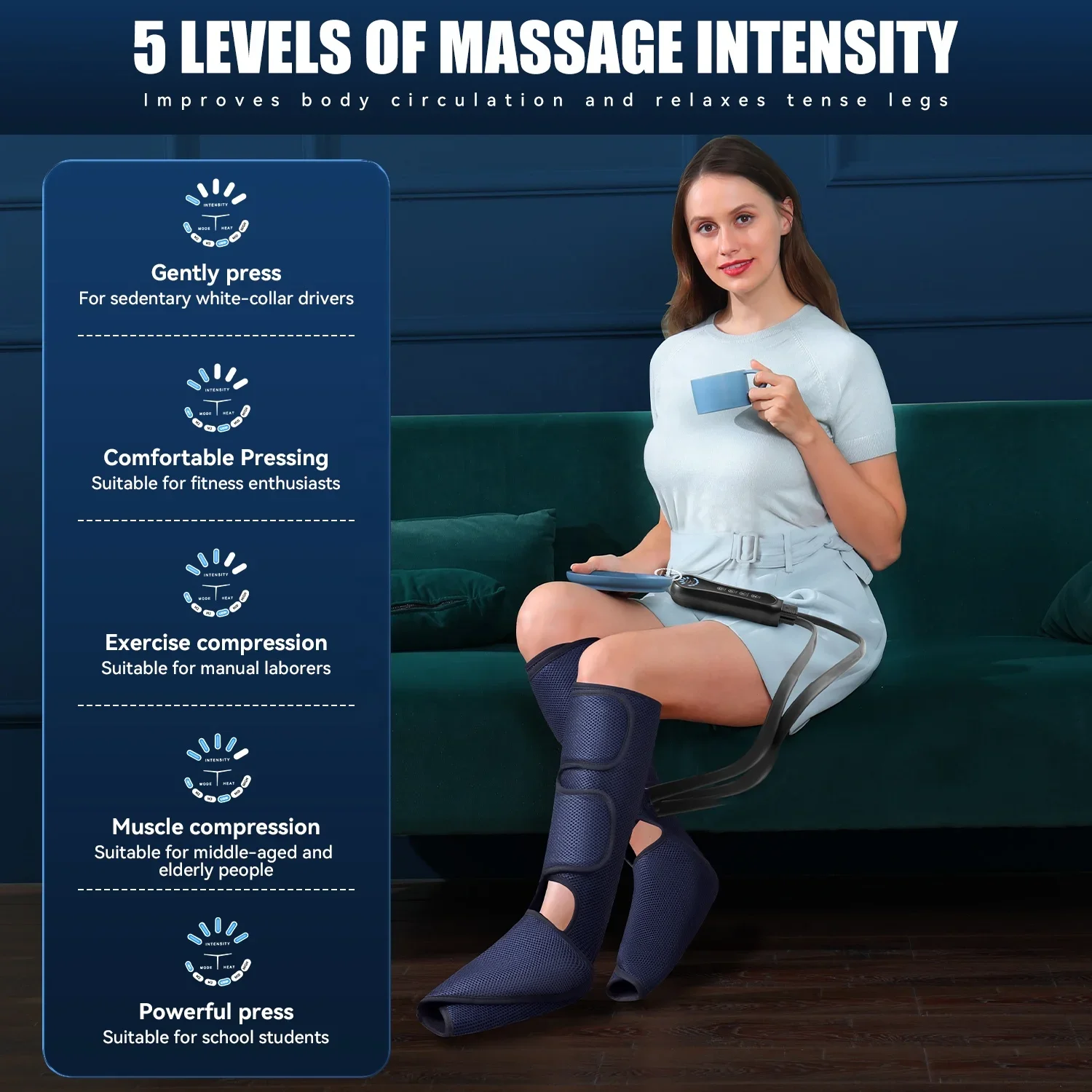 for Professional Healthcare 3-in-1 Portable Air Compression Shiatsu Leg Massager Improved Blood Circulation and Pain Relief