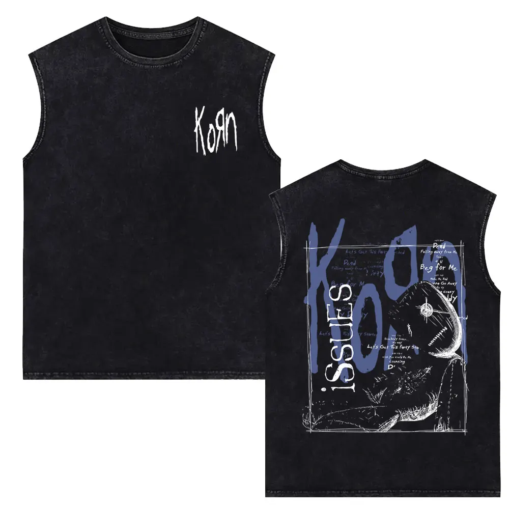 

Rock Band Korn Issues Washed Vintage Tank Tops T-shirt Men Women Retro Alternative Metal Sleeveless Vest T Shirt Male Streetwear