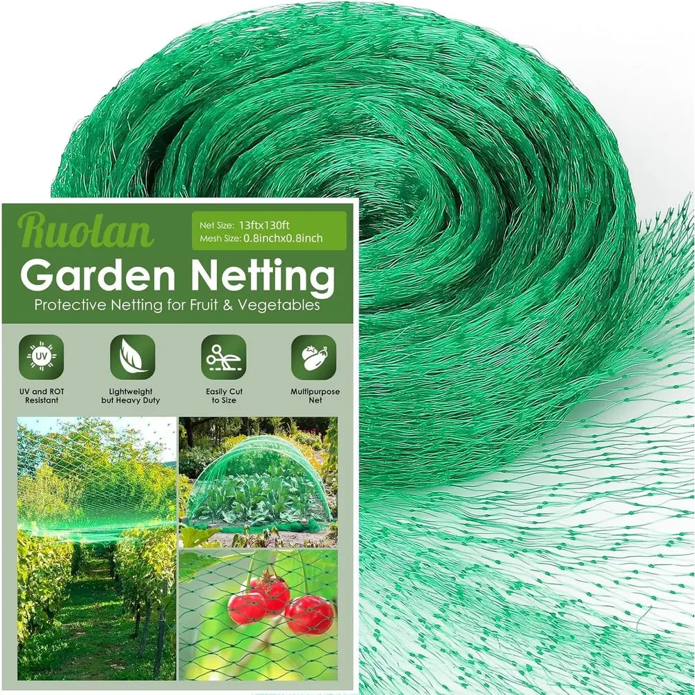 Green 13x130ft Bird Netting for Vegetable and Fruit Tree Protection Against Birds, Deer, Squirrels