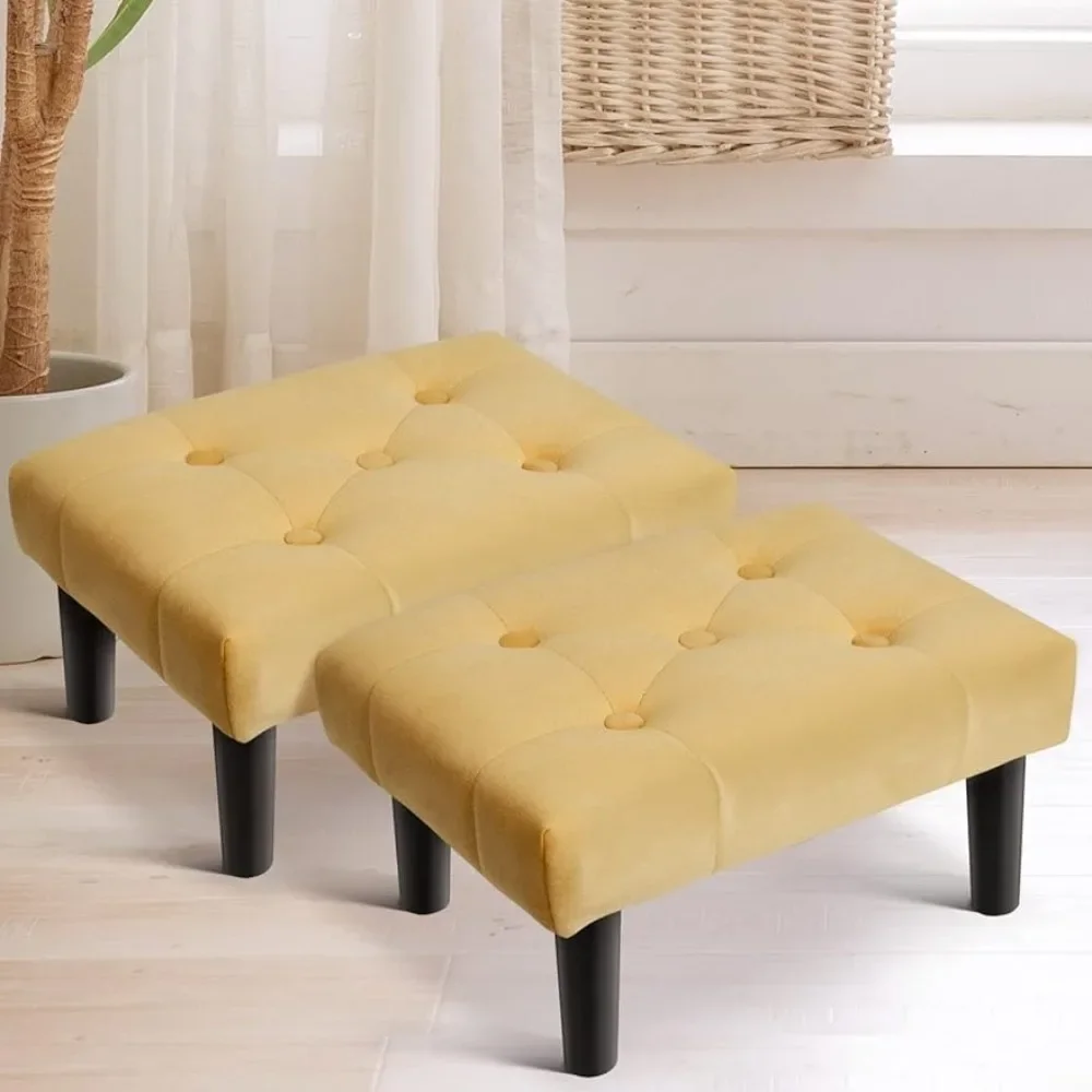 

OEING HOUCHICS Small Footstool Ottoman, Velvet Wooden Foot Stool Ottoman with Wood Legs, Sofa Footrest Extra Seating for Living