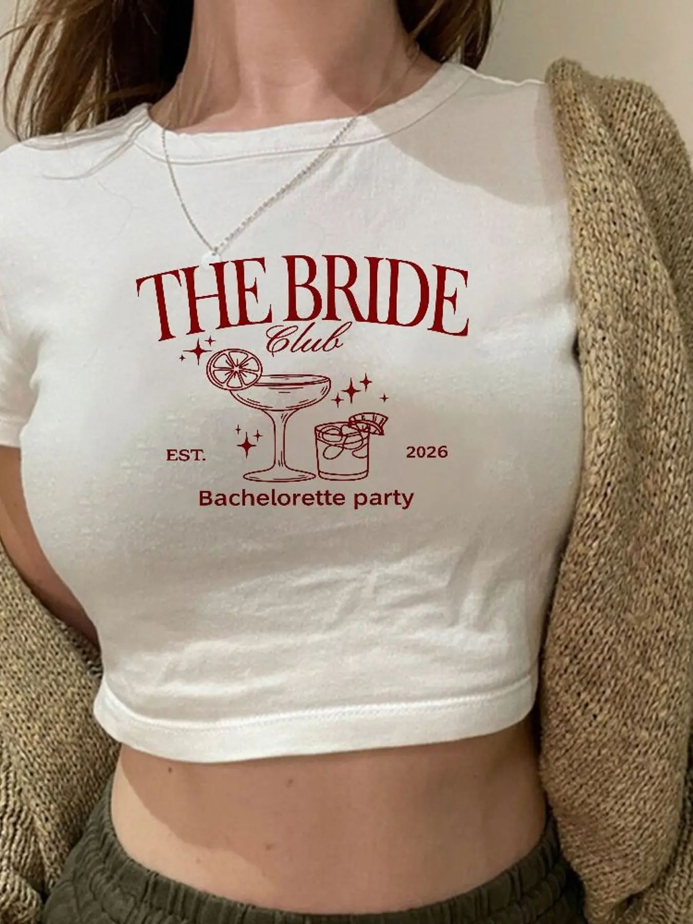 Bachelorette Party Crop Top for Women The Bride Club 2026 Cocktail Print Short Sleeve Tee Summer Festival Streetwear