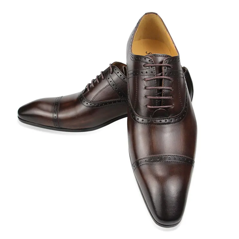 High Quality Shoes For Mens Genuine Leather Shoe Business Office Brogue Oxford Lace Up Dressing Suit Shoes of Male Luxury Design