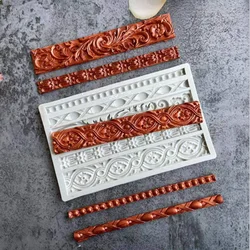 Aouke Cake Border Silicone Mold DIY Cake Baking Decoration Braided Rope Pearl Strip Fondant Cake Decoration Border Silicone Mold