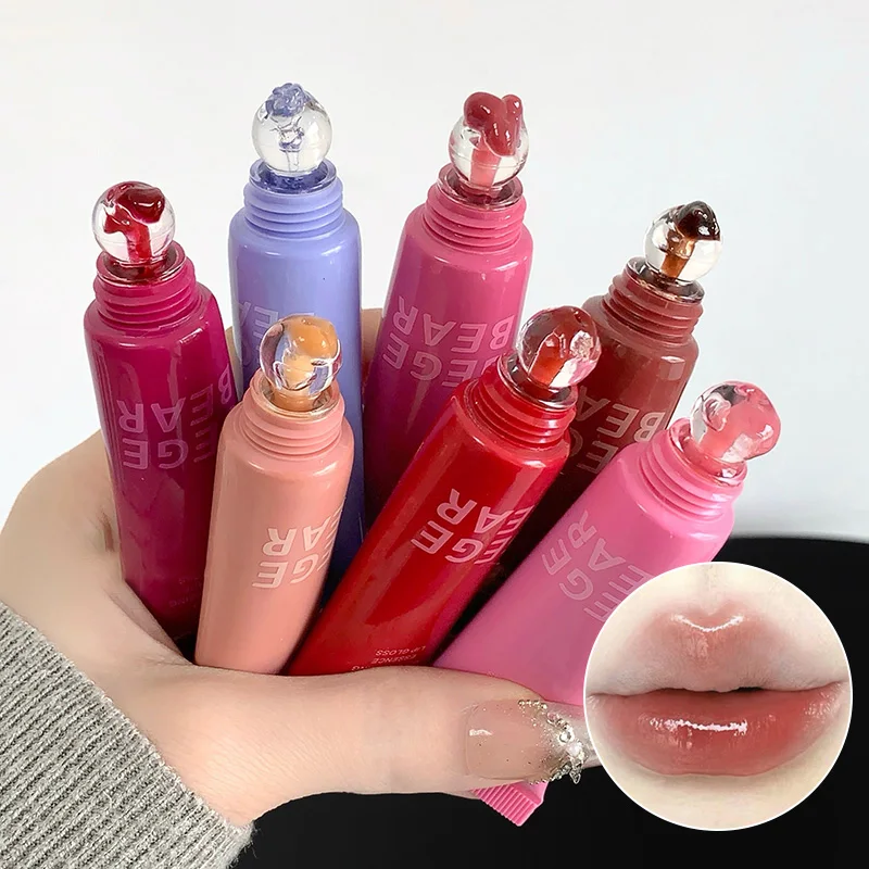 Mirror Dewy Lip Gloss GEGE BEAR Fruity Essence Moisturizing Plumping Longwear Non-Sticky 7 Shades Hydrating Lip Glaze Korean Mak