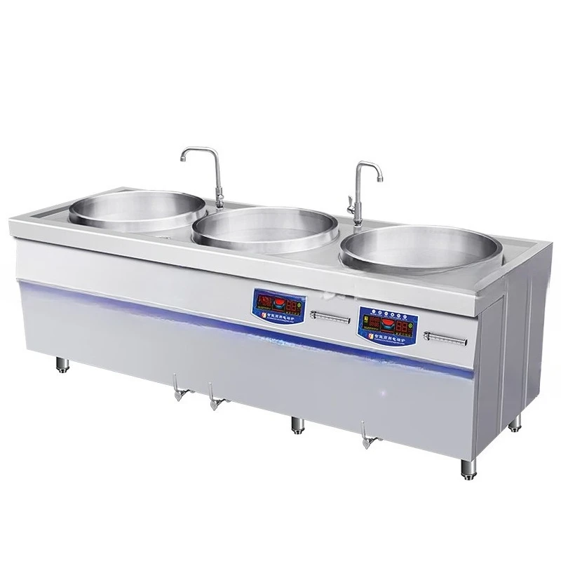 Commercial 304 stainless steel three-headed beef and mutton soup pot Induction cooker Soup stove Large pot stove Electric boiler