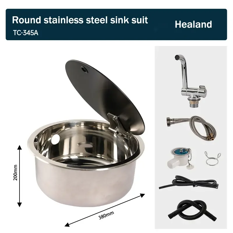 RV Sink Small Narrow Stainless Steel Sink with Tempered Glass Cover Car Vessel Sink 304 Stainless Steel Vegetable Washing Basin