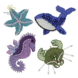 Toppa in tessuto di perline cucita a mano Ocean Creature Applique Starfish distintivi cavalluccio marino toppe squalo emblema di granchio per gioielli spilla