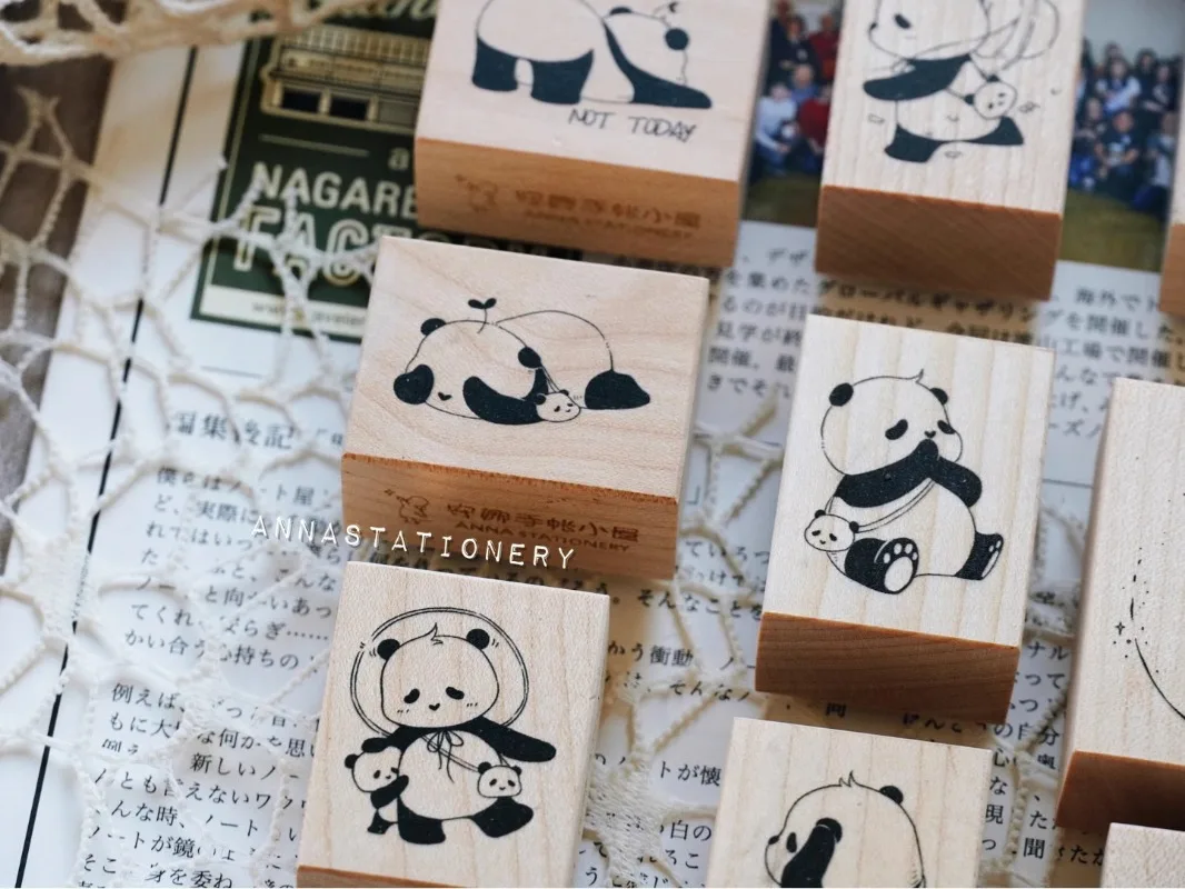 Piękny szczęśliwy zagraj w panda drewniany zestaw stempli gumowych DIY Scrapbooking Album na zdjęcia tworzenie kartek drewniana pieczęć