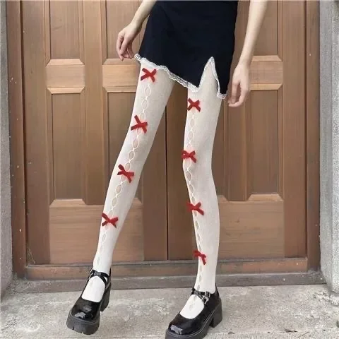 Japanese Lolita Retro Floral Rattan White Stocking Hot Tights Classic Lolita Hollowed Out Lace Mesh Stockings Bottomed Pantyhose
