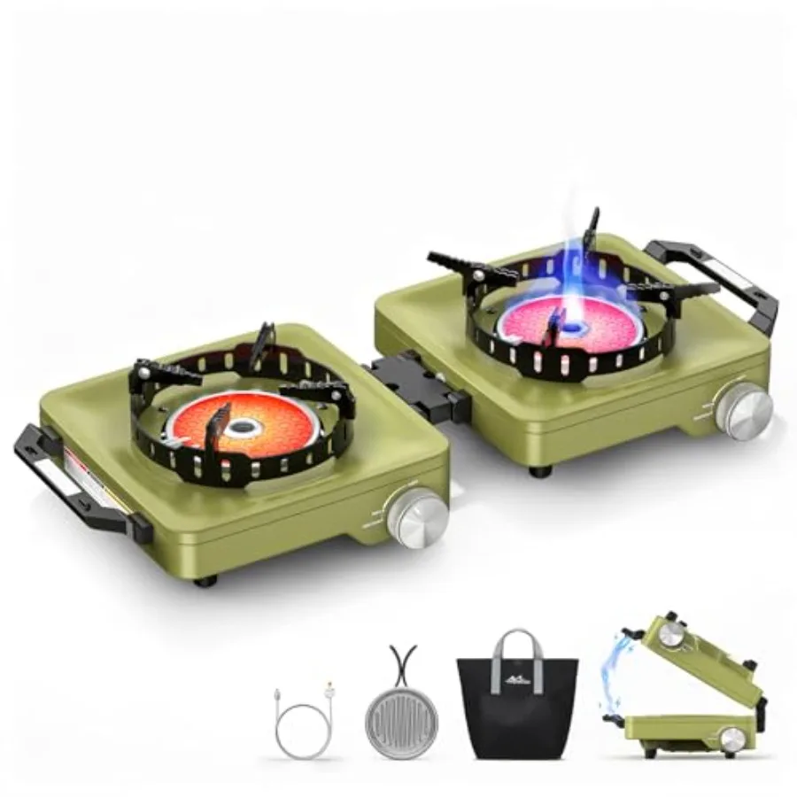 

2 Burner Propane Camping Stove 36 000 BTU Infrared Open Flame Hybrid Windproof Folding Portable Outdoor Gas Cooking Kit with Fr