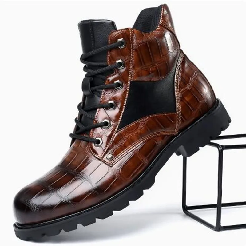 Brand Men Boots Grid Pattern Square Heel Men Ankle Boots Designer Luxury Leahter Shoes for Men Fashion Motorcycle Boot Zapatos