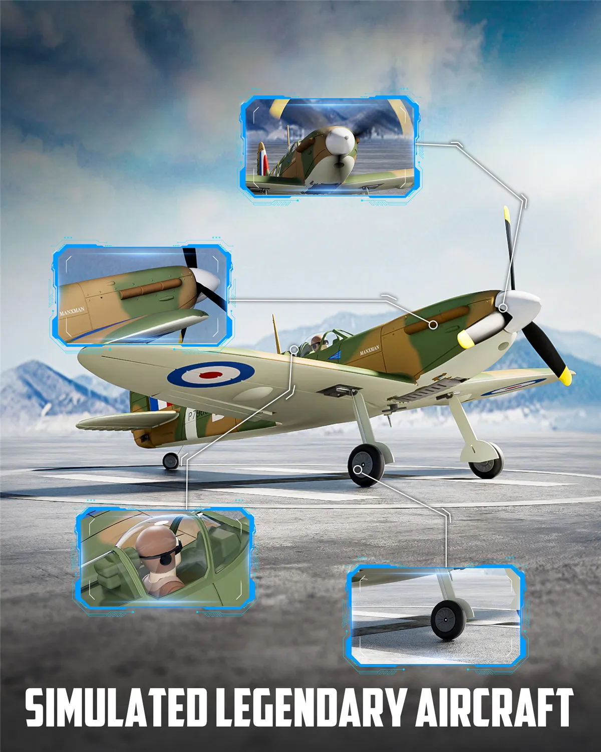Volantex RC 500mm Spitfire 768-5 جاهز للطيران طائرة RTF RC Warbird مع محرك بدون فرش، جهاز إرسال واستقبال 2.4G، بطارية #5