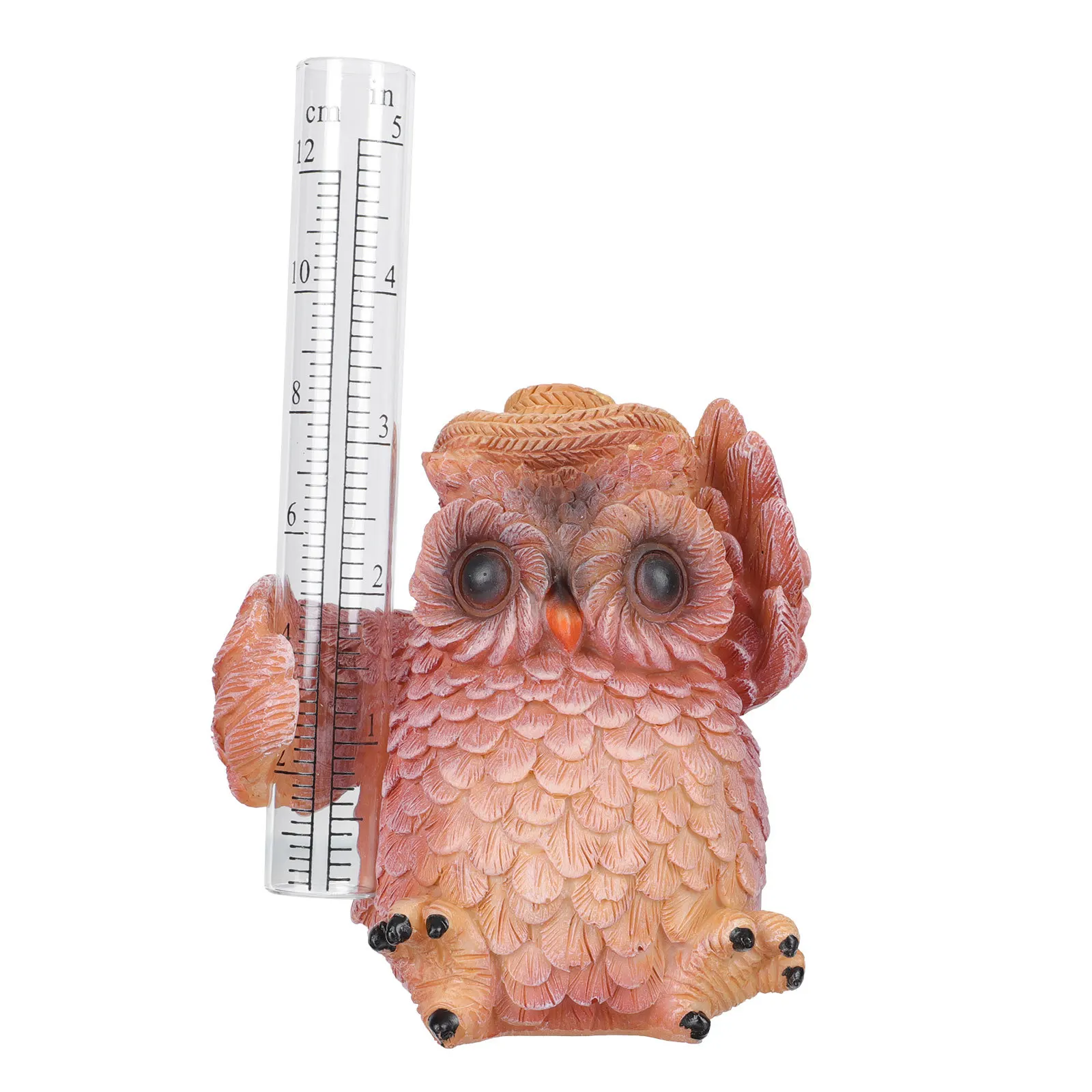 

Resin Owl Garden Decor with Rain Gauge Measurement Function Compact Animal Themed Landscape Ornament for Yard Balcony Patio