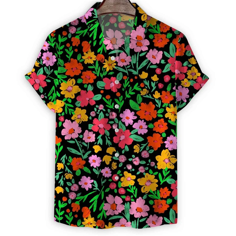 

New Fashion Flower 3d Pirnt Shirts For Women Summer Outdoor Casual Men's Short-sleeved T-shirt Men Clothing Lapel Oversized Tops